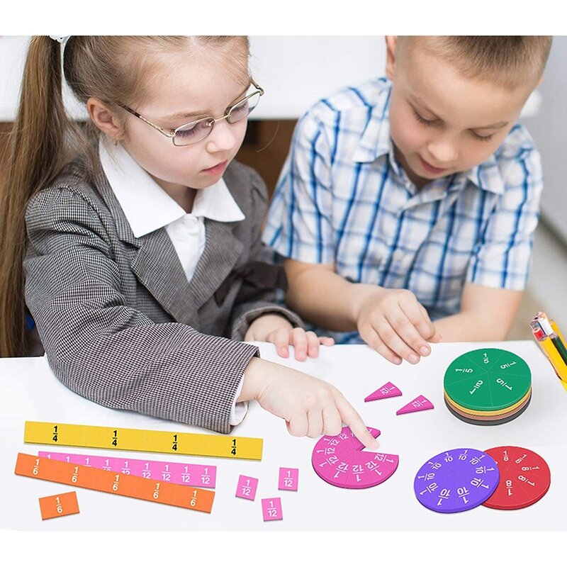분수 타일 및 분수 서클-유치원 초등학교 교실 교육용 키트, 수학 조작 도구, 134 개