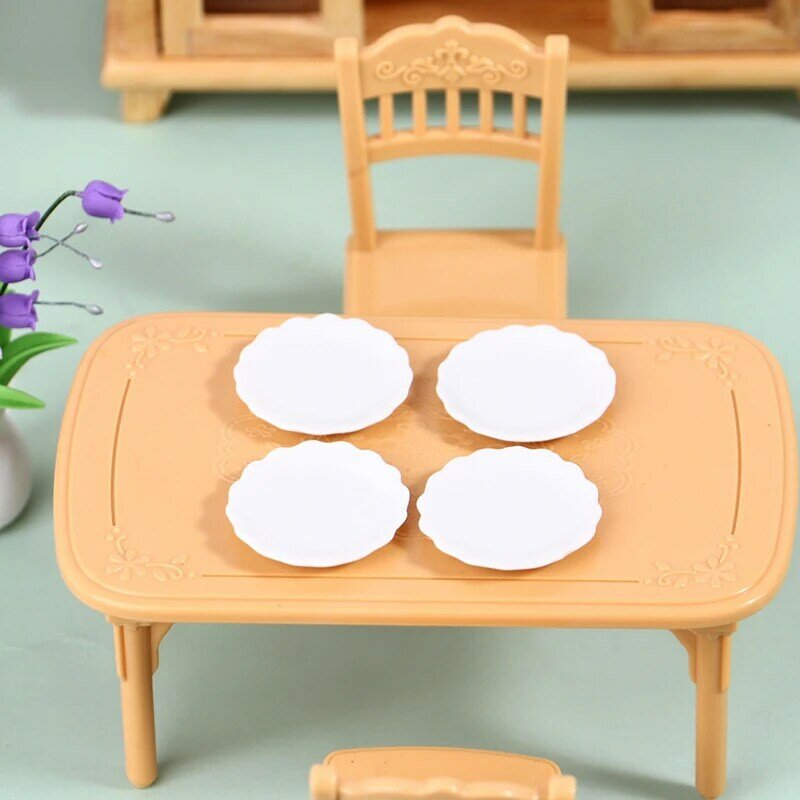 2 buah 1:12 miniatur rumah boneka piring keramik makanan penutup renda piring peralatan makan Dekorasi mainan