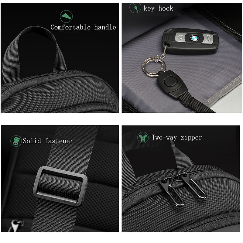 Men Oxford antifurto Lock Fashion multifunzione USB Crossbody Shoulder Travel Sports Messenger Pack Chest Bag Running Hombre