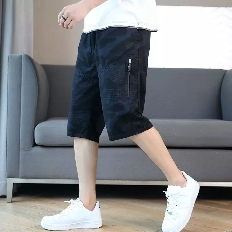 Bermuda Short Pants for Men Long with Zipper Over Knee Mens Cargo Shorts Camouflage Homme New in Y2k Jorts Cotton Harajuku Loose