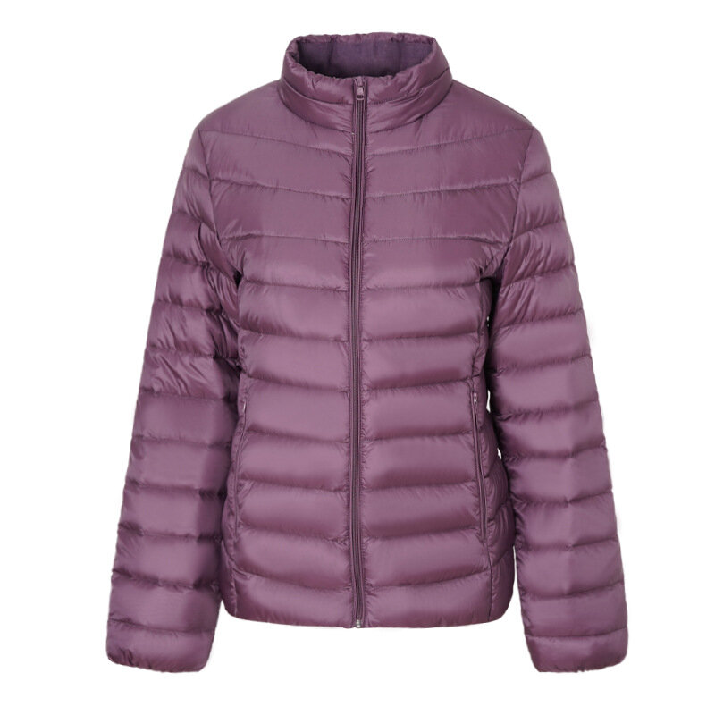여성 단색 오리털 재킷, 경량 숏 코트, 화이트, 가을 겨울