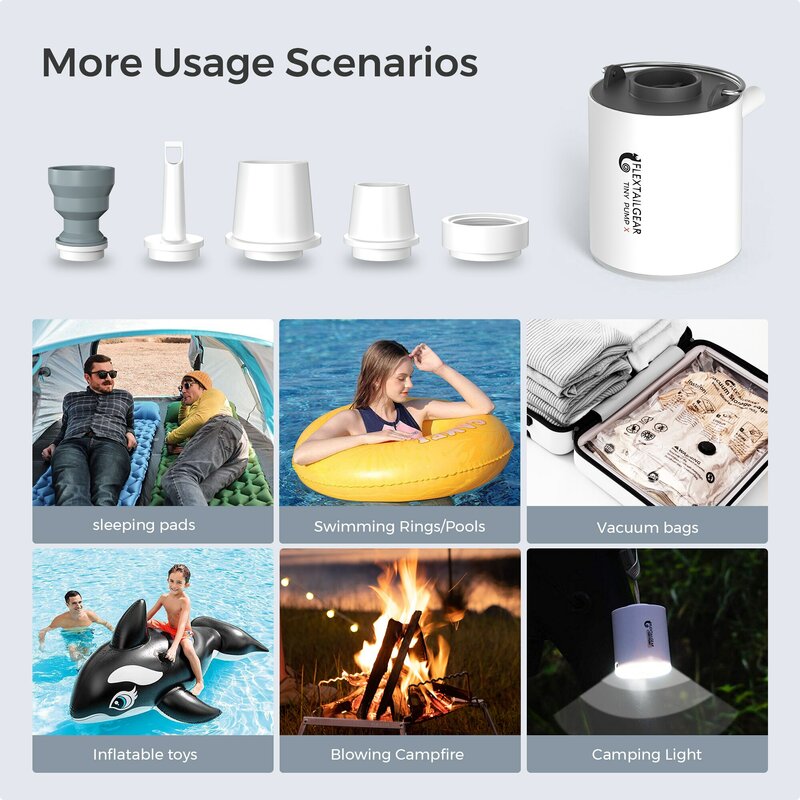Flextailgear Tiny Pump X Bomba de ar portátil, Camping Equipment, Gadgets ao ar livre, Recarregável para caminhadas, Float, Iluminação