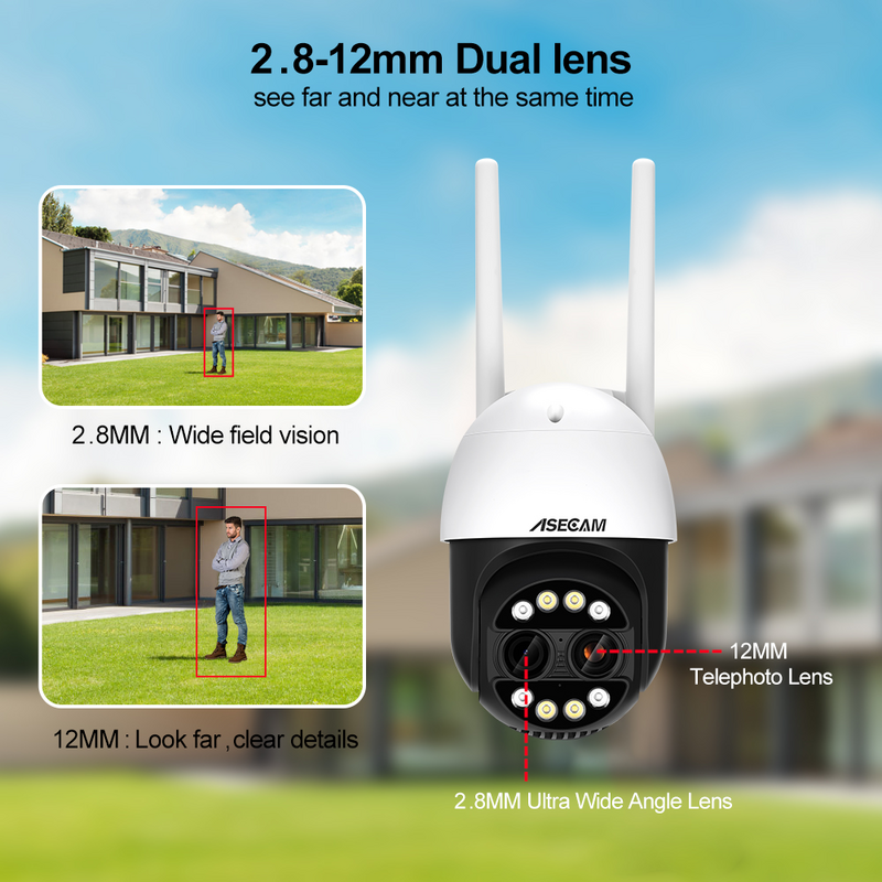 8MP Dual Lens 2.8mm -12mm 8X Zoom 4K PTZ WiFi IP Camera Outdoor AI Human Tracking CCTV Audio telecamera di sorveglianza di sicurezza domestica