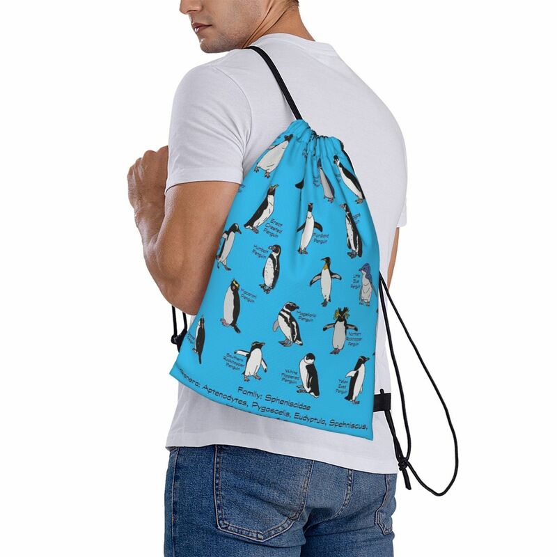 Pinguins-Sacos de cordão portáteis para homens e mulheres, bolso, bolsa de armazenamento, mochila, mochilas escolares, moda