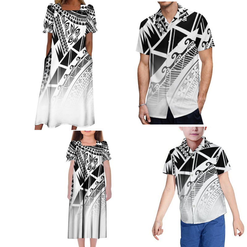 Новая полинезийская семейная одежда на заказ, микро-Русская женская одежда с квадратным воротником, платье для девочек, мужская рубашка, рубашка для мальчиков