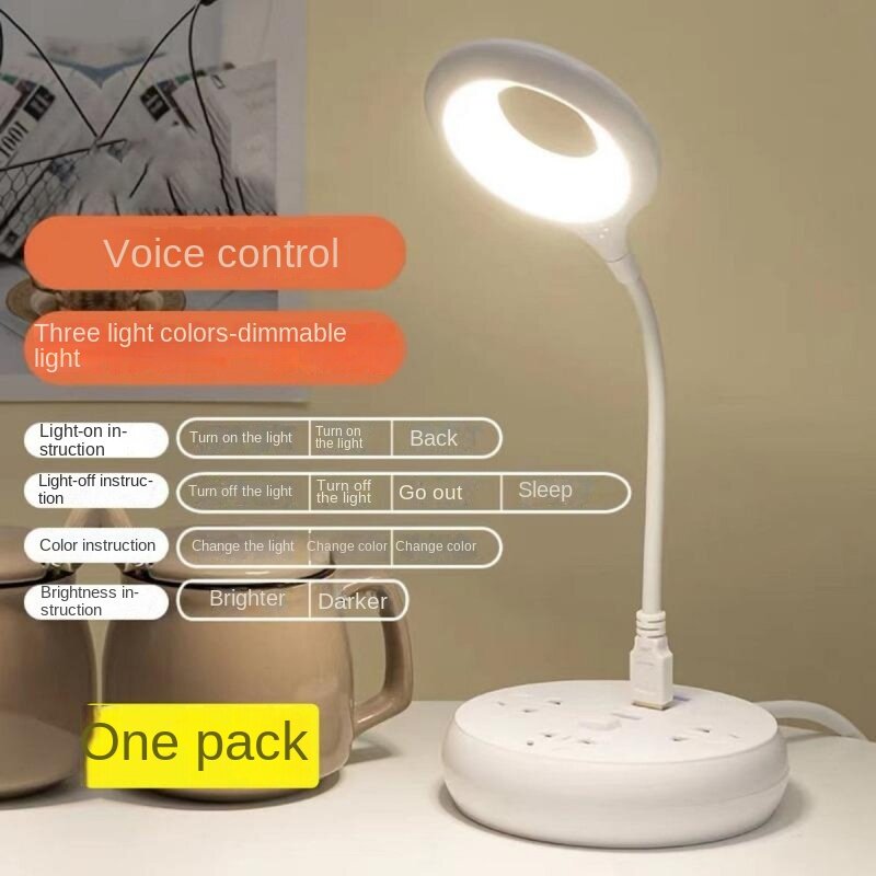 Lampu malam kecil kamar tidur, kontrol suara buatan pintar dengan colokan USB