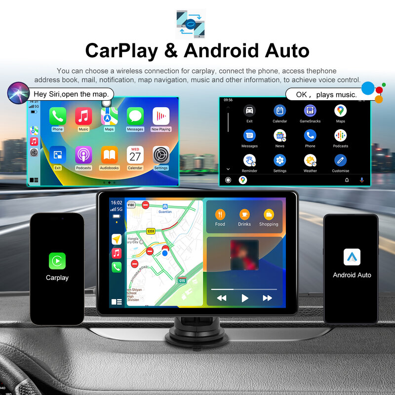 Monitor de carro Android Podofo, câmera do traço, WiFi Carplay, Android Auto GPS, visão noturna, BT Smart Screen Player, 8 ", 4 + 64G