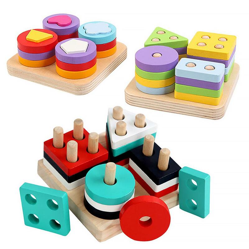 Drewniany kształt pasujący do układania bloki zabawek zabawki edukacyjne sensorycznych dla dzieci