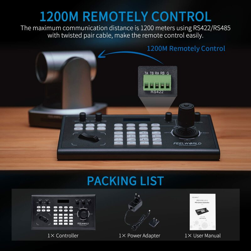 FEELWORLD-controlador de cámara KBC10 PTZ con Joystick y Control de teclado, pantalla LCD, PoE, compatible con transmisión en vivo