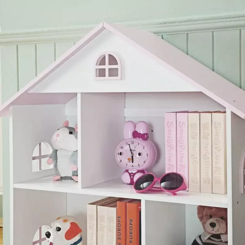 Drewniany domek dla lalek regał 3-poziomowy domek dla lalek książki dla dzieci przechowywanie zabawek Organizer półki do pokoju zabaw dla dzieci