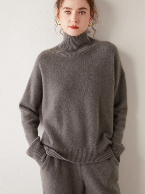 여성용 100% 캐시미어 하이 퀄리티 스웨터, 부드럽고 따뜻한 모크넥, 기본 솔리드 니트 풀오버, 새로운 패션 상의, 가을 겨울