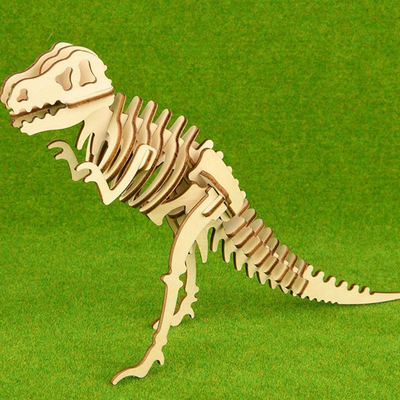 3D Puzzles de madeira para crianças, dinossauros, animais, quebra-cabeças, montagem educacional, DIY Model Toy