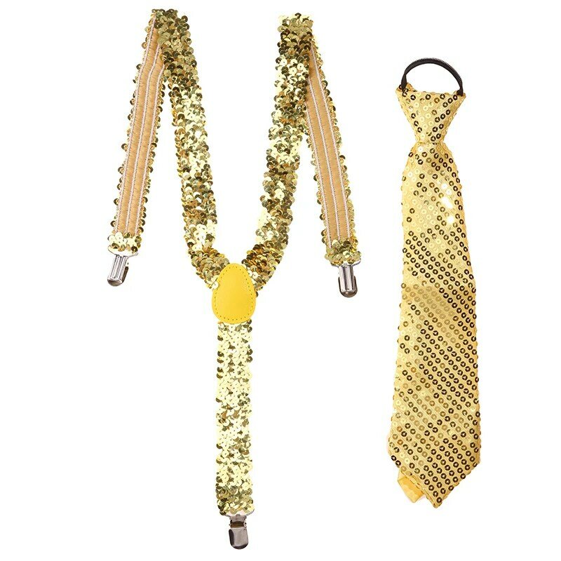 Conjunto de tirantes con corbata para hombre, tirantes elásticos tipo Y de alta resistencia, 3 Clips, lentejuelas, regalo