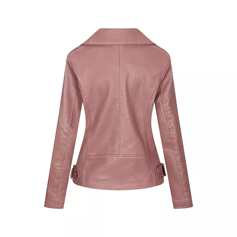 2024 Autumn New Women's Two-Way Pu Lapel Short Slim Leather Jacket