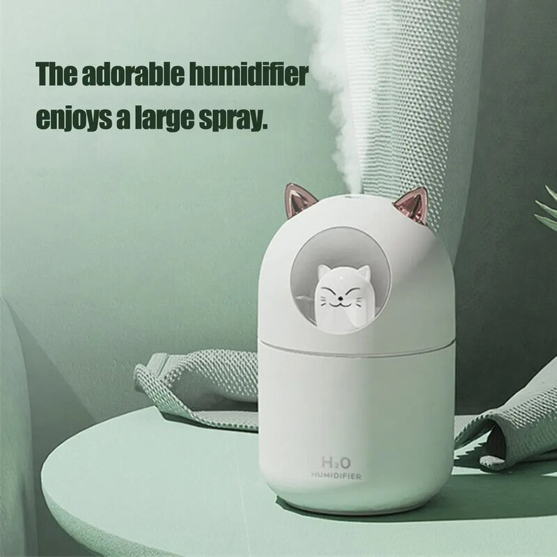 샤오미 공기 가습기 귀여운 만화 고양이 아로마 디퓨저, 야간 조명 포함, USB 콜드 미스트 메이커, 가정용 자동차 공기 청정기 청정기