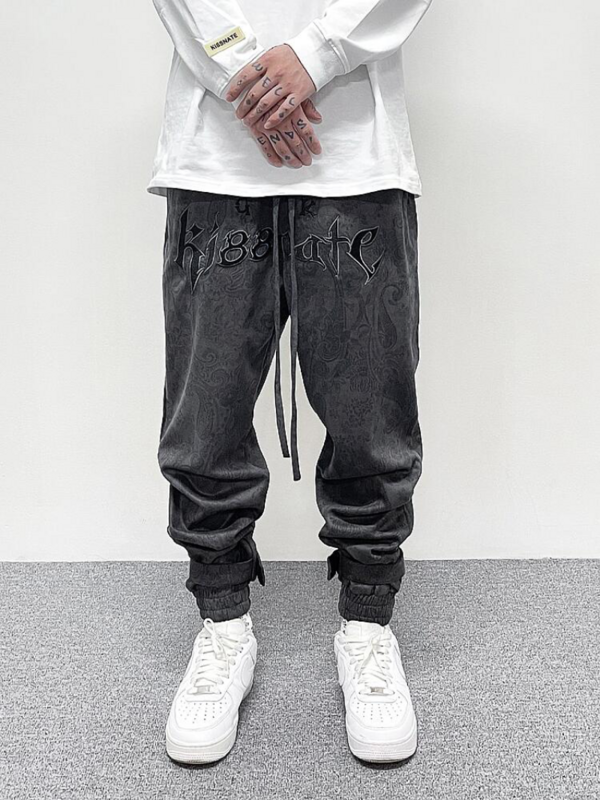 Hip hop solto ajuste cintura elástica calças moda paisy tornozelo calças dos homens casual carta bordado drewstring sportwear calças corredores