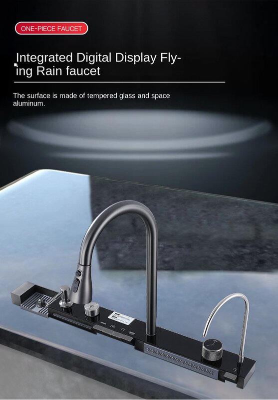 Lavello da cucina a cascata in acciaio inossidabile 304 grande Slot singolo Display digitale integrato rubinetto Set Dispenser di sapone rondella a tazza