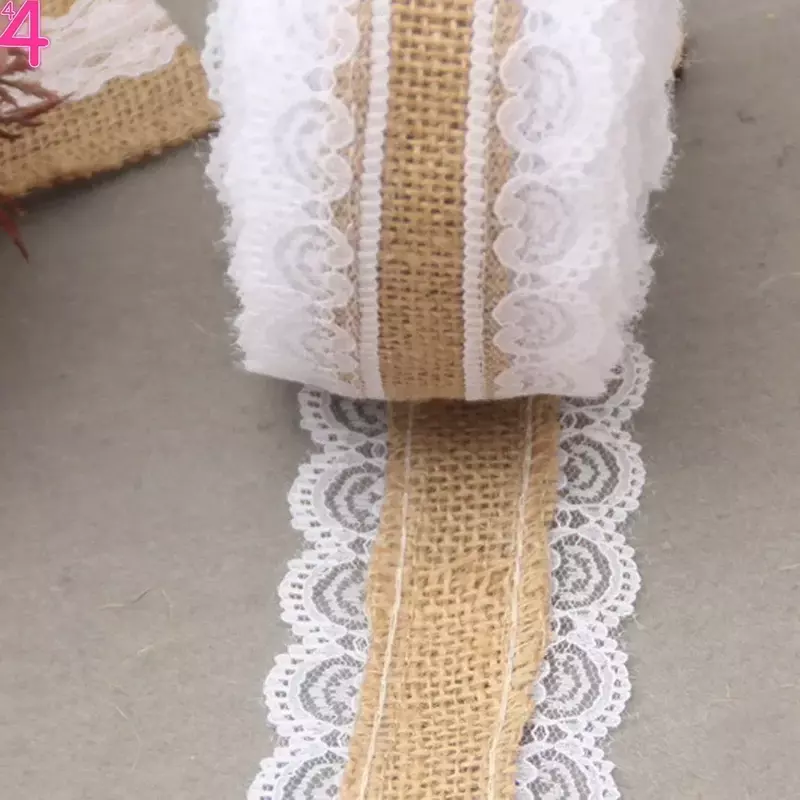 Rollo de 2m de encaje de arpillera Vintage, cinta de arpillera de yute hecha a mano para decoración de bodas y Navidad