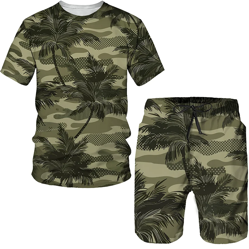 Street style 3D graffiti printed T-shirt set summer men/women sportswear/camouflage top/shorts casual fashion men's clothing set