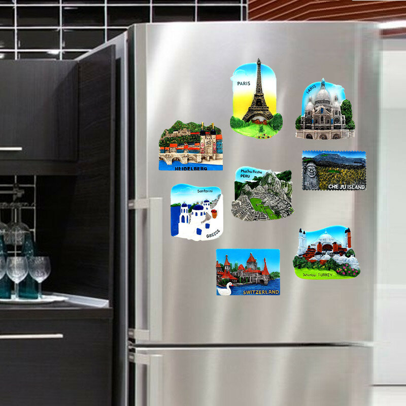 3d geladeira magnética adesivos países do mundo ímãs geladeira torre eiffel paris istambul santorini lembrança turística decoração