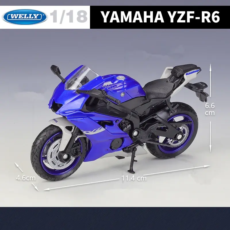 Welly 1:12 Yamaha YZF-R6 합금 레이싱 오토바이 모델 시뮬레이션, 다이캐스트 금속 스트리트 오토바이 모델 컬렉션, 어린이 선물