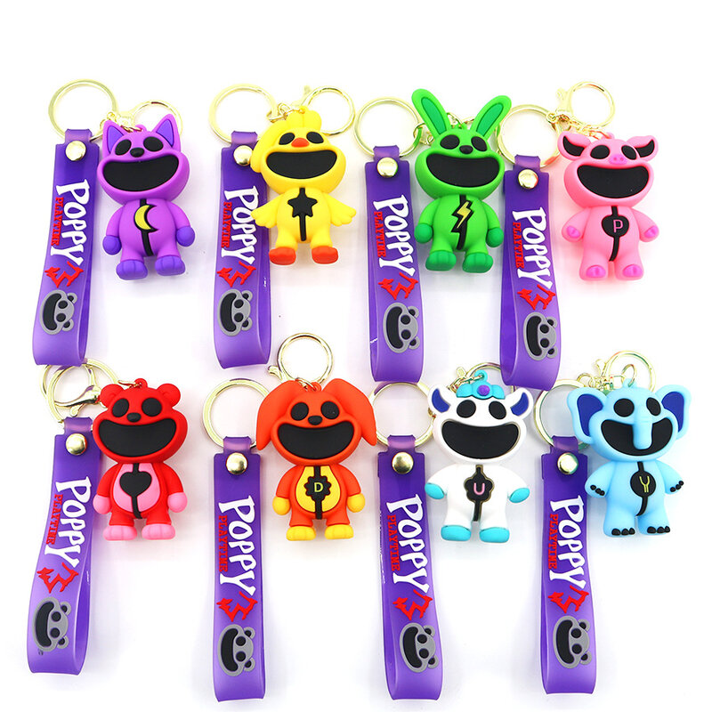 Cartoon lächelnde Tiere Schlüssel bund Spiel Hops cotch Catnap Bear hug Schlüssel anhänger für Männer Frauen Rucksack Anhänger Schlüssel bund Geschenk für Kinder