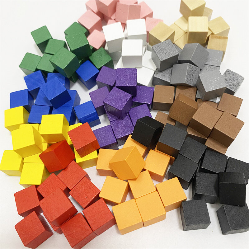 100Pcs/lots 10mm Wood Cubes Colorful Dice Chess Pieces Right Angle For Token Puzzle Board Games Early Education Free shipping