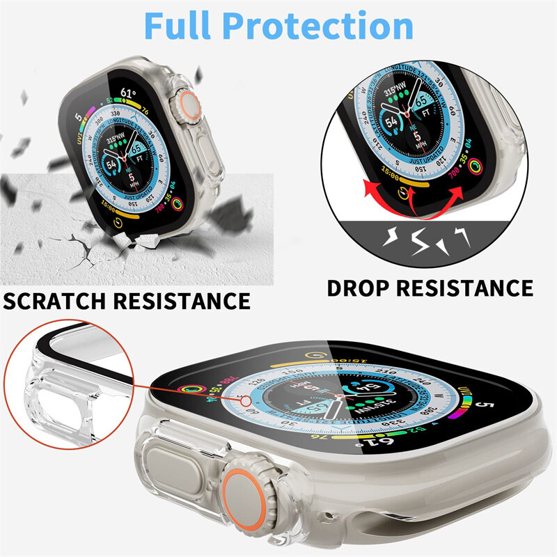 Glass+case For Apple Watch Ultra 49mm smartwatch PC Bumper Screen Protector Tempered film Cover for apple watch case Accessories