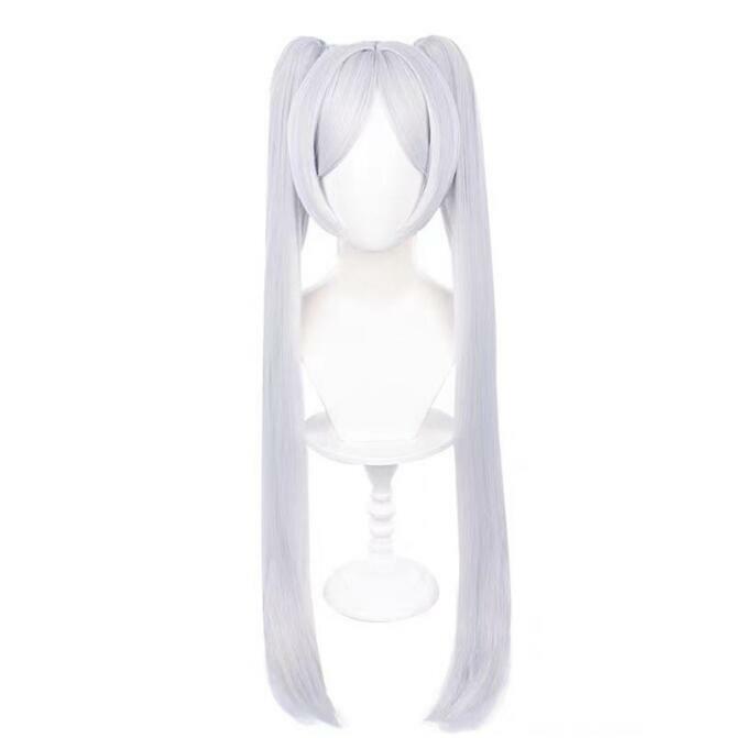 Wig Cosplay panjang perak putih Wig Cosplay Anime Wig tahan panas sintetis sarung bantal Halloween penutup bantal