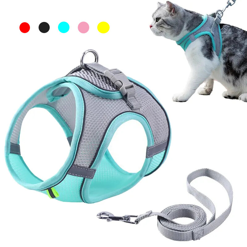 Cat Harness Leash Set Ajustável Dog Cat Collar para Bulldog Francês Harness Vest Puppy Chihuahua Pet Outdoor Walking Leash