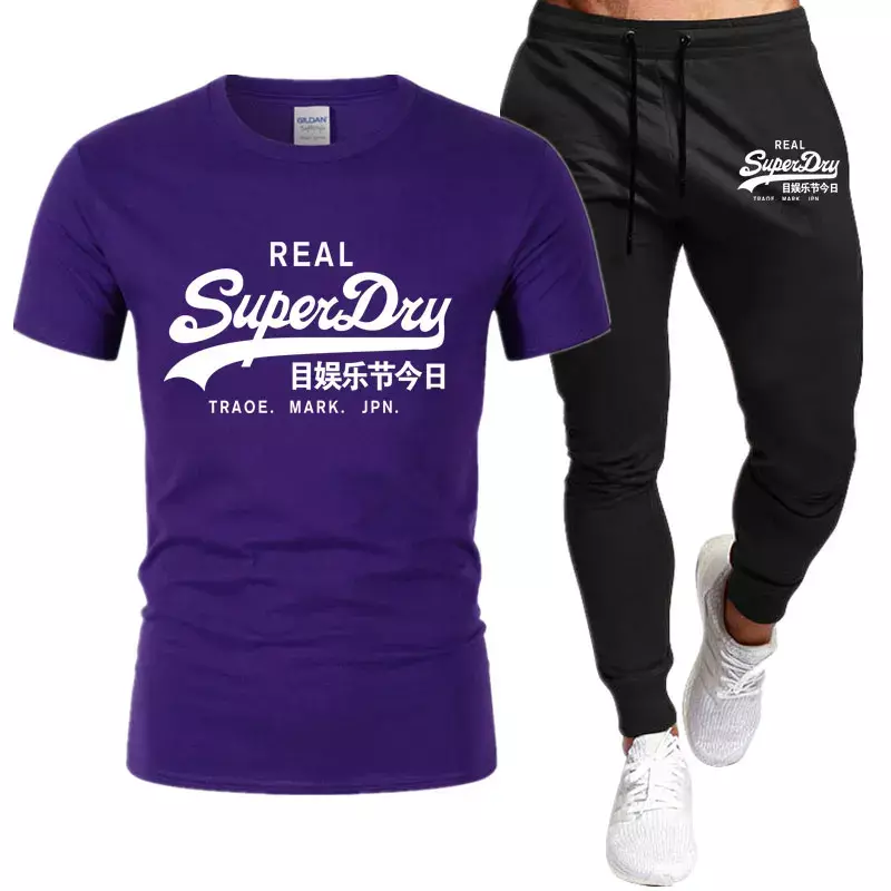 Conjunto de t-shirt e calças masculinas de manga curta, fato de treino de jogging, roupa estampada, algodão, verão 2022