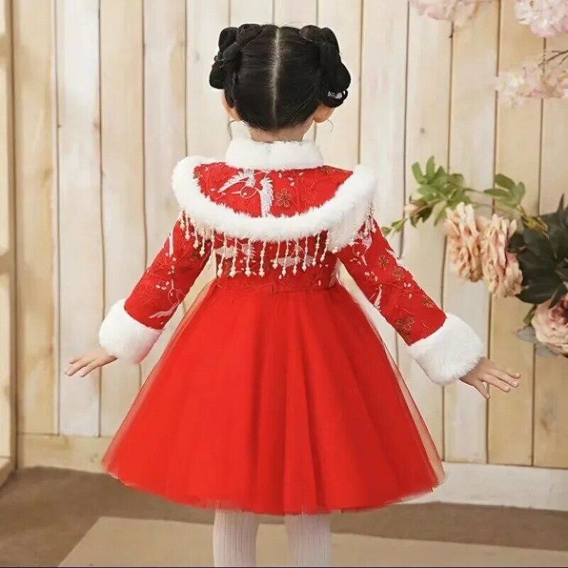 Hanfu chino para niñas, disfraces antiguos de lana, vestido de encaje para niñas pequeñas, traje Tang de princesa tradicional para niños, Año Nuevo