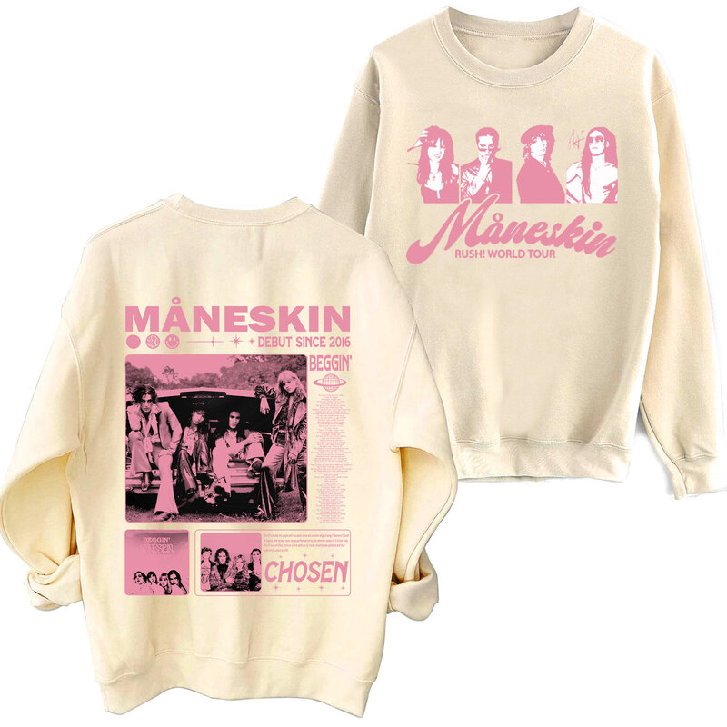 Maneskin Rush World Tour Sweatshirt Harajuku Round Neck Long Sleeve Oversized Popular Music Hoodie Fans Gift