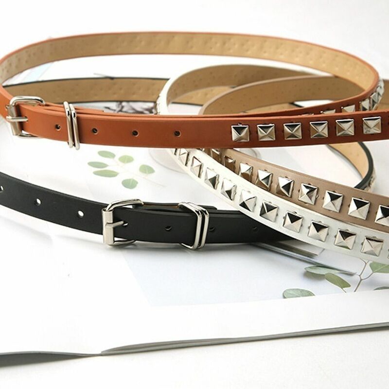PU Leather Waistband Fashion Belt Accessories Alloy Waist Strap Retro Thin Rivet Waist Belts