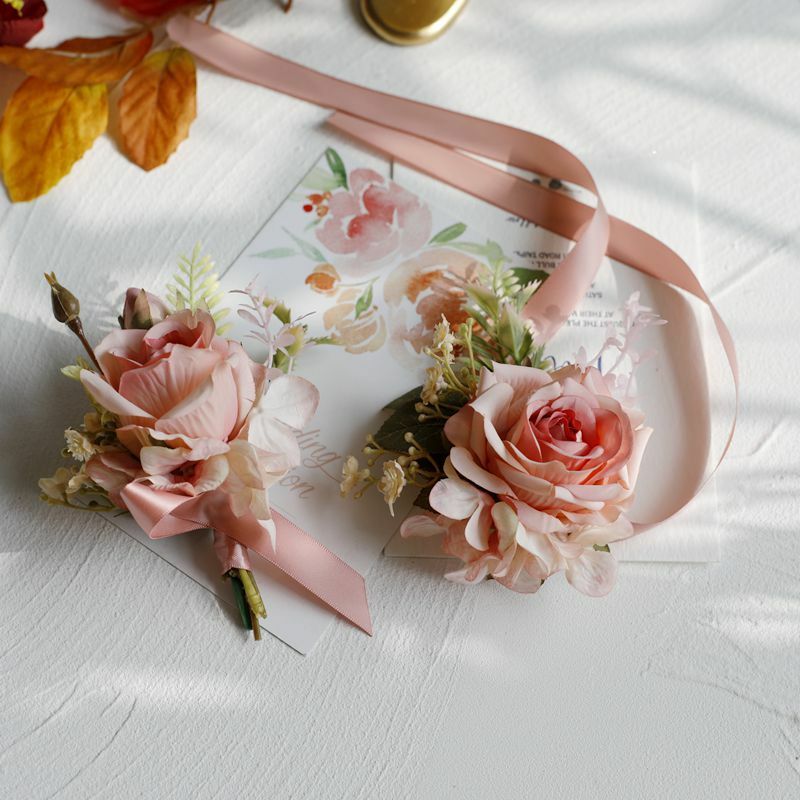 Vintage Künstliche Blumen Rose Blume Im Knopfloch Handgelenk Corsage Groomsmen Zeuge Ehe Zubehör