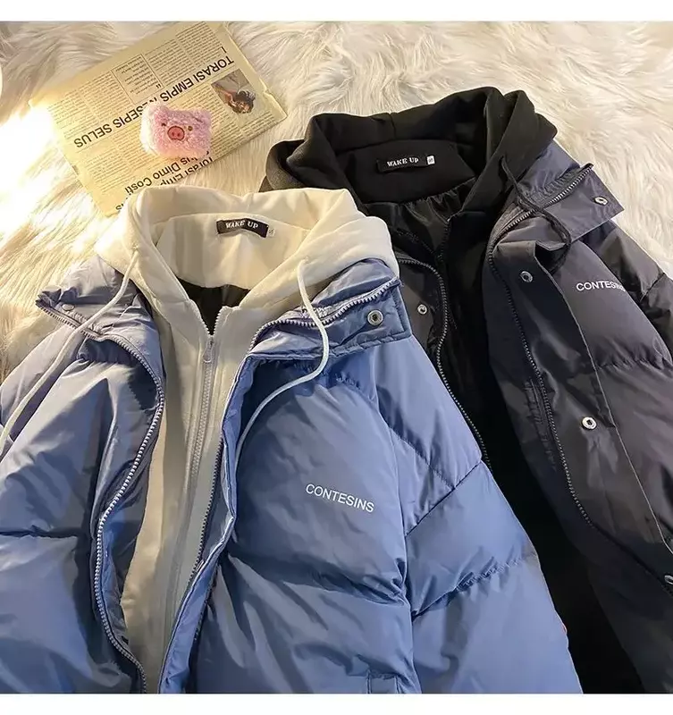 Abrigos de dos plumón falsos para mujer, chaqueta de Joker informal, holgada, Popular, coreana, cálida, acolchada de algodón, Harajuku, Y2k, invierno, nuevo