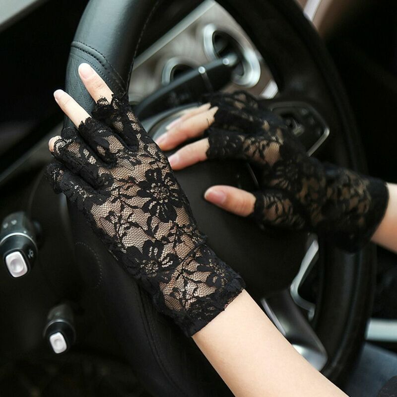 Сетчатые женские кружевные перчатки для вождения, длинные кружевные перчатки без пальцев, ажурные перчатки без пальцев, сетчатые рукавицы, танцевальные перчатки