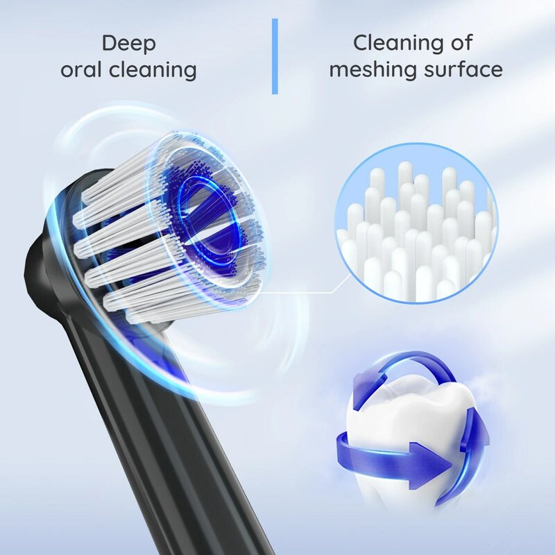 Mornwell-T37 Escova de Dentes Elétrica para Adultos, Rotação, Dentes Limpos, Escova Dente com 4 Cabeças de Substituição Extra