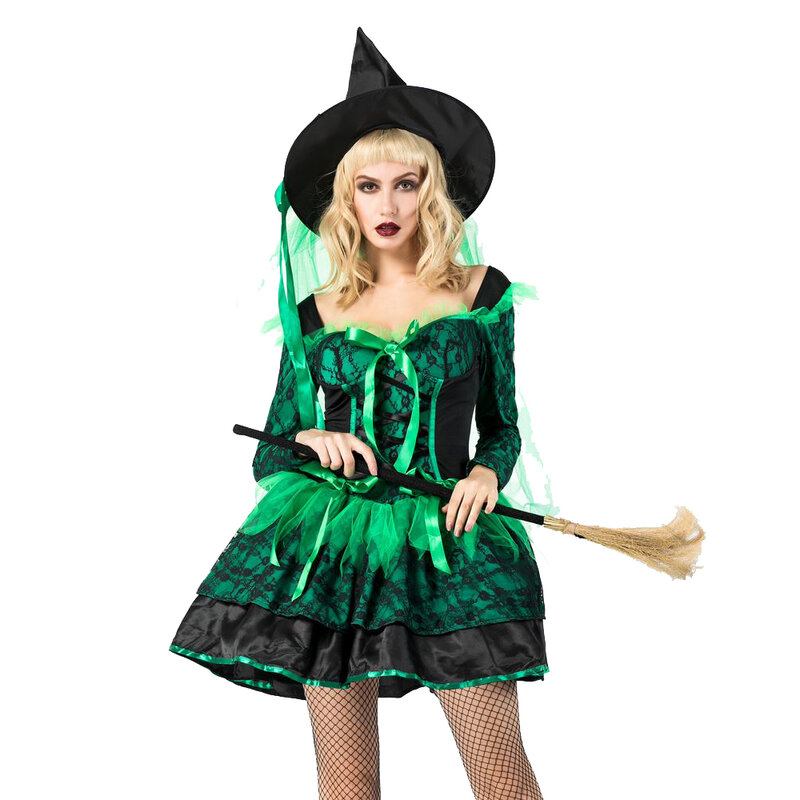 Halloween Witch Costume para mulheres, vestido extravagante com chapéu, Cosplay, Sexy, Momento mágico, Adulto