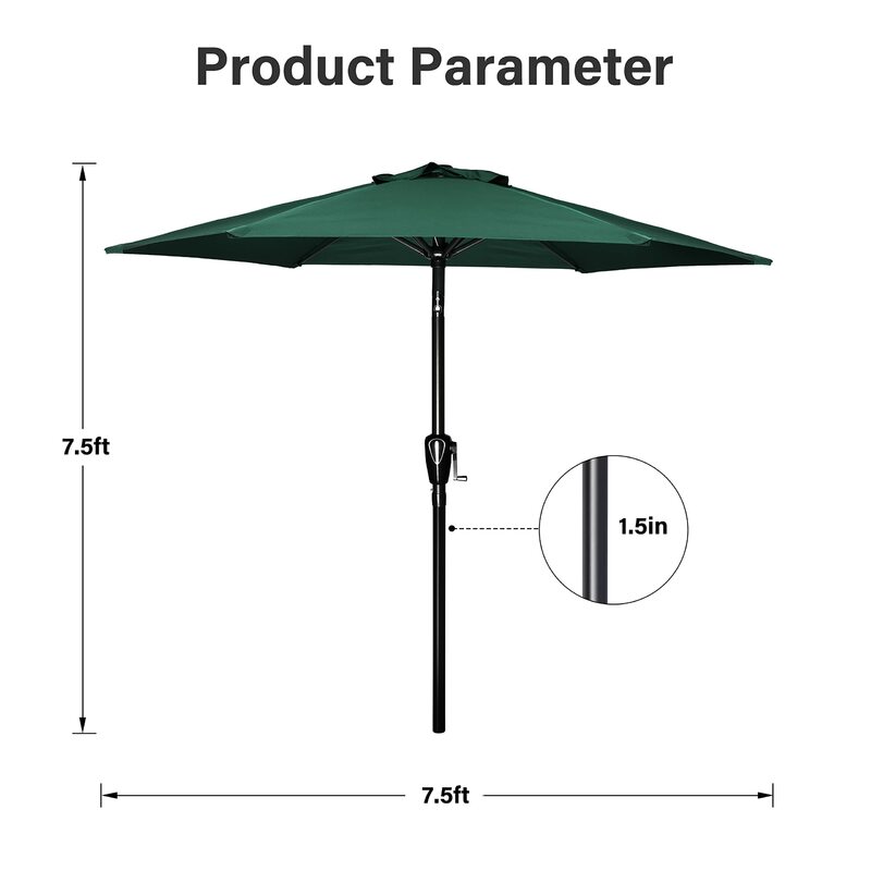 Sombrilla de Patio de lujo de 9 ', sombrilla de Patio de mercado de mesa al aire libre con botón de inclinación/manivela, Verde
