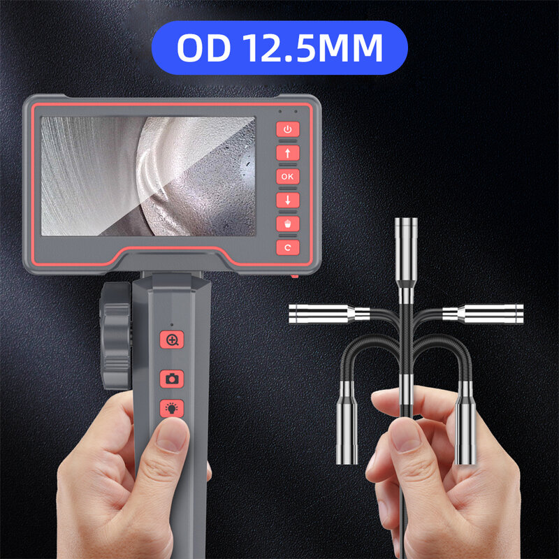 5MP 12.5mm Steering Industrial Endoscope 3M 1080P Two-Way Articulating Borescope with 5 " Screen for Car Sewer Inspection Camera