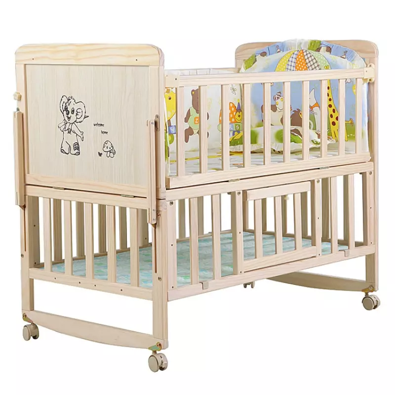 European Style Solid Wood Multifunctional Baby Cribs Solid Wood Unpainted Baby Cribs Wooden Baby Cribs Wholesale