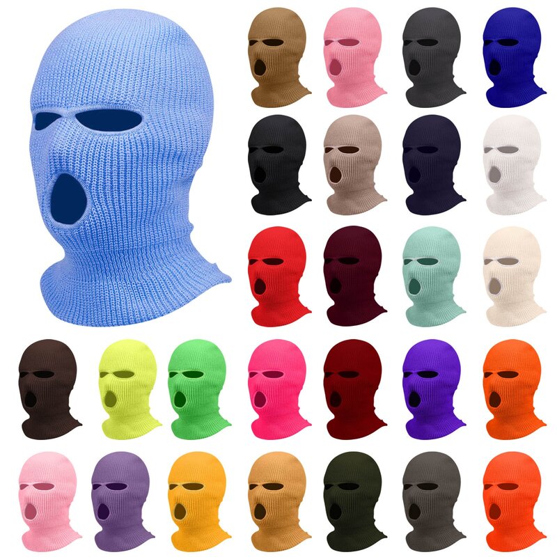 Masque facial tricoté en laine à trois trous pour hommes, capuche chaude, écharpe de sport, chapeau de ski, pull de cyclisme en plein air, hiver