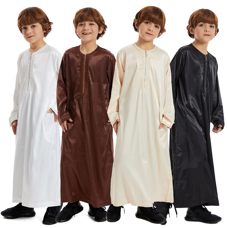 New2024 Dubai Arab Muslim Kids Boys Clothes Abaya Caftan Robes Islamic Ramadan Clothing Oman Arabic Qatar Child Kaftans Costumes