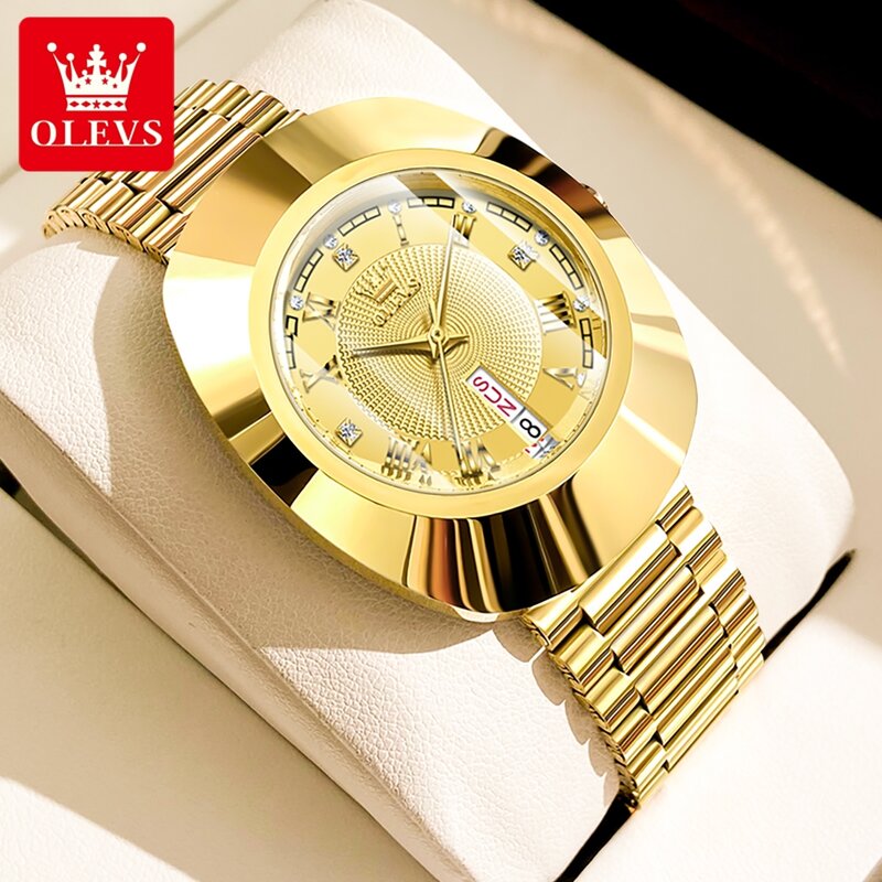 OLEVS Gold Women's Watches Prismatic Mirror Surface Quartz Watch Calendar Waterproof Original Authentic Exquisite Female Watch