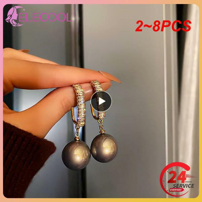 Brincos pingentes de pérolas pequenas em aço inoxidável para mulheres, simples e elegante, joia para festas femininas, moda incomum, 2-8 peças