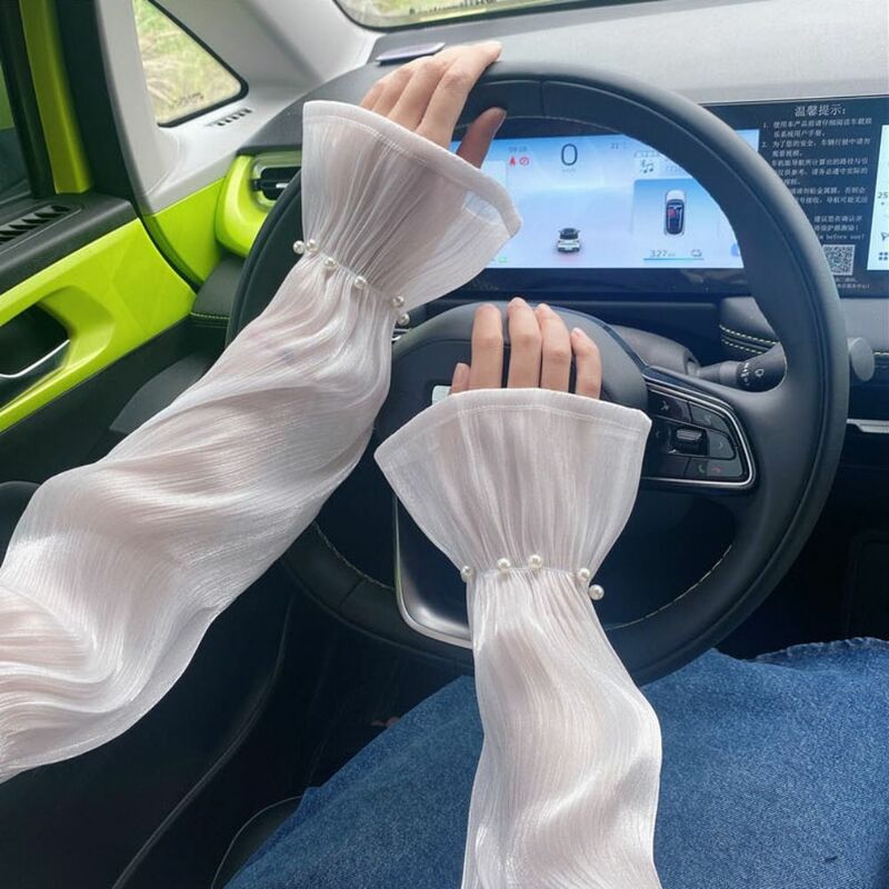 Guanti trasparenti con maniche in seta di ghiaccio maniche estive lucide in pizzo maniche da ciclismo maniche da guida semplici
