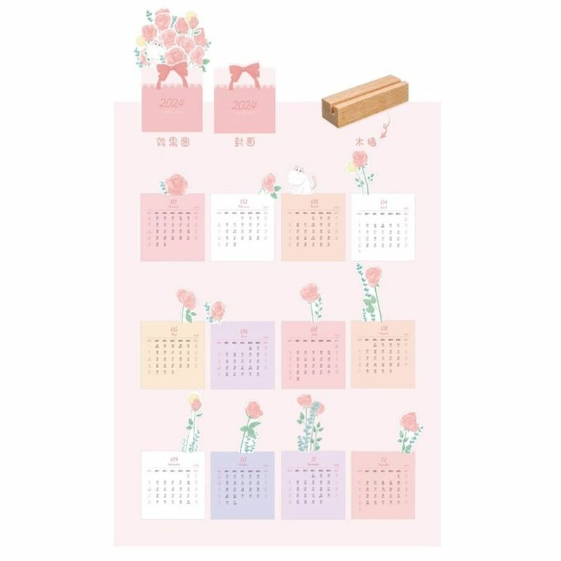 Jadwal harian perencana bunga seri miniatur kalender kayu ornamen seni Desktop ornamen 2024 berdiri kalender bunga