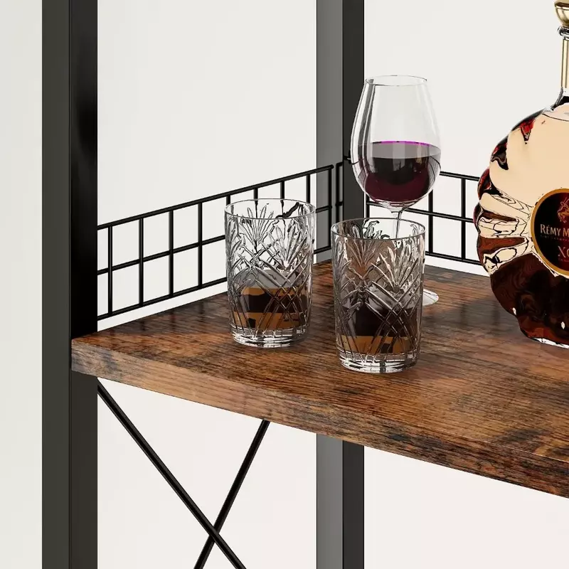 Homeiju Wijnrek Vrijstaande Vloer, Barkast Voor Sterke Drank En Glazen, 4-laags Barkast Met Tafelblad, Glazen Houder