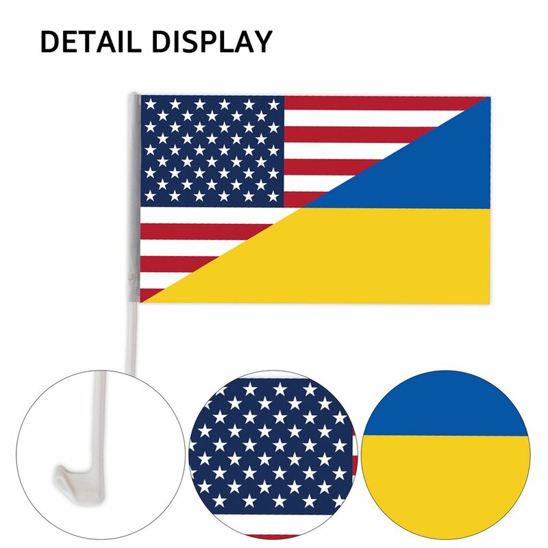 Ucrânia sos carro janela bandeira 30*45cm com pólo de bandeira cor vívida e fade prova ao ar livre decoração bandeira mão vara bandeira